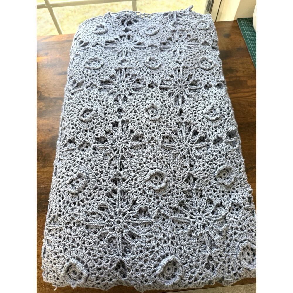 Vintage Hand Crocheted Bedspread Coverlet Blanket King? 72x89 Approx. Cotton